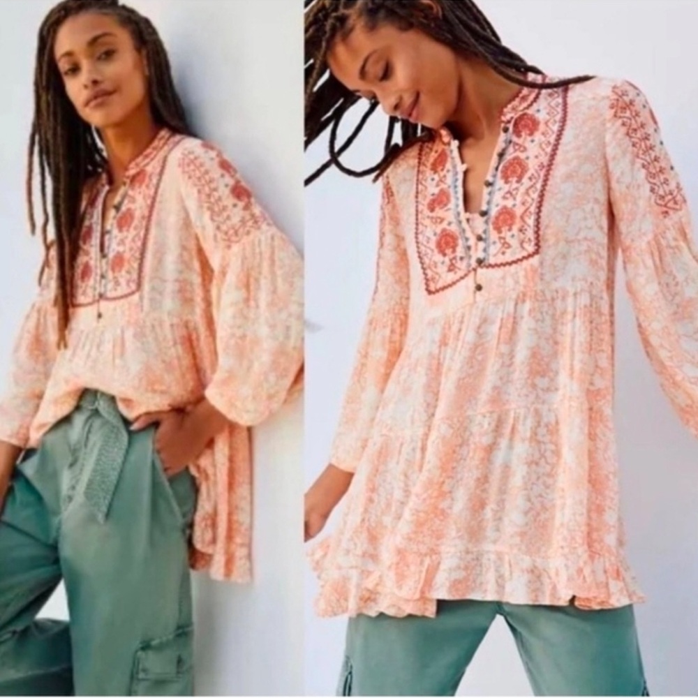 Anthropologie Claudia,Floral Embroidered Tunic